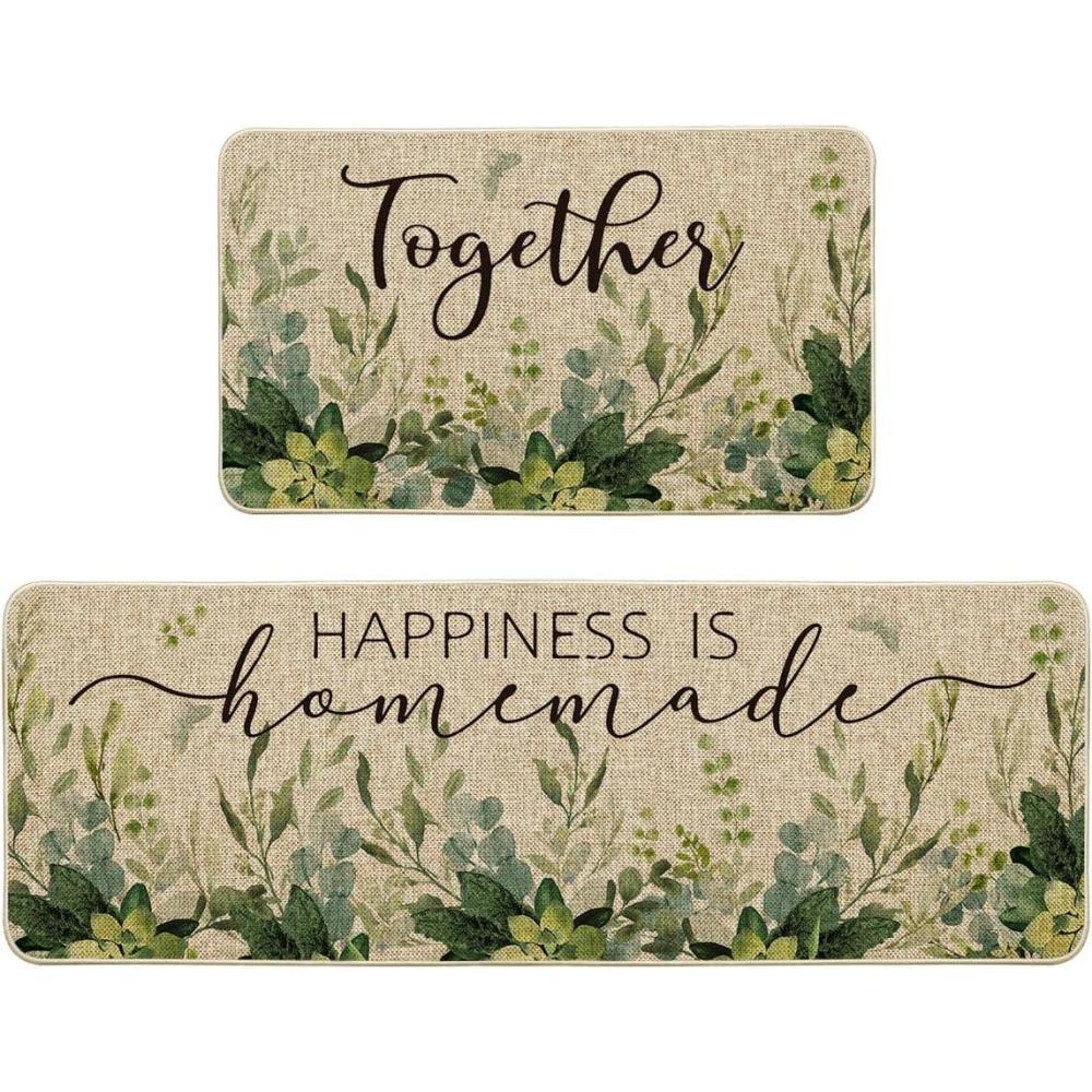 imageArtoid Mode Eucalyptus Together Spring Kitchen Mats Set of 2 Summer Home Decor LowProfile Kitchen Rugs for Floor 17x29 and 17x47 Inch