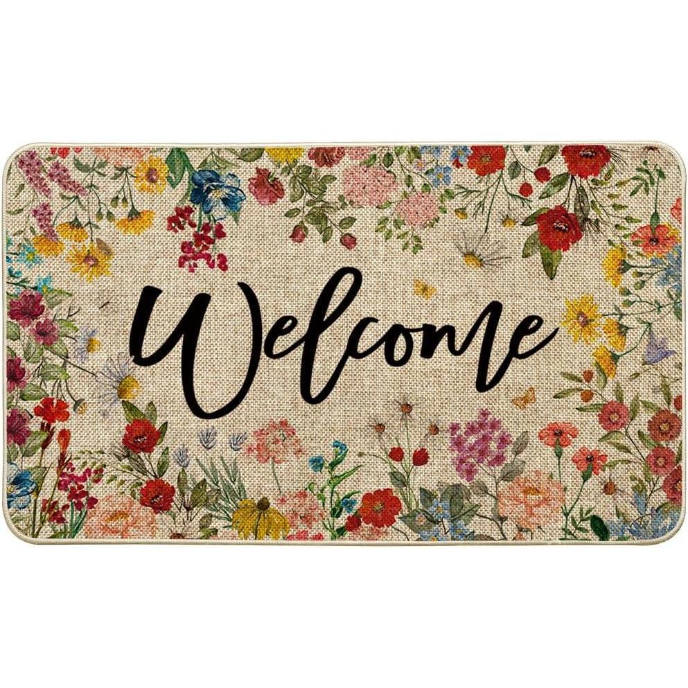 imageArtoid Mode Flowers Lavender Daisy Welcome Spring Doormat Home Summer Decor LowProfile Switch Rug Door Mat Floor Mat for Indoor Outdoor 17x29 Inch