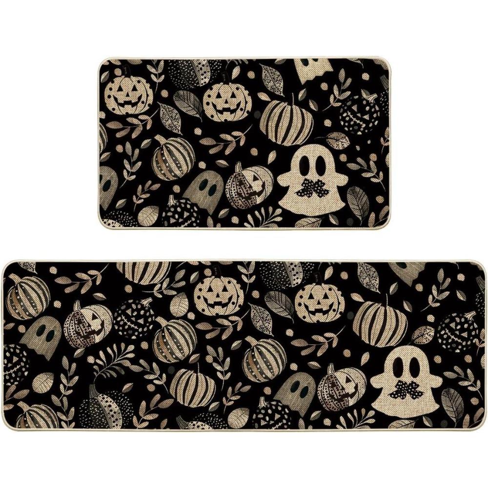 imageArtoid Mode Ghosts Boo Pumpkin Leave Halloween Kitchen Mats Set of 2 LowProfile Home Decor Kitchen Rugs for Floor  17x29 and 17x47 Inch