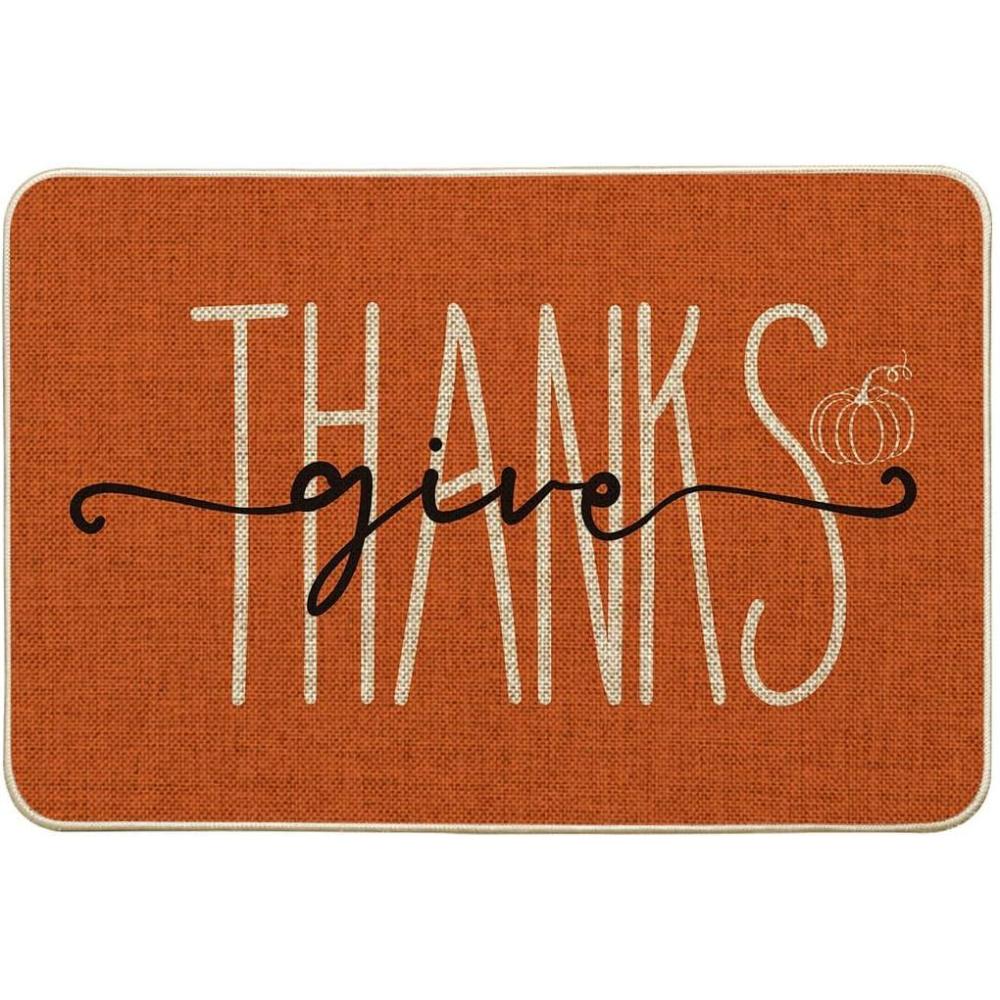 imageArtoid Mode Give Thanks Pumpkin Thanksgiving Welcome Decorative Doormat Seasonal Fall LowProfile Floor Rug Switch Mat for Indoor Outdoor 17x29 Inch2 x 211 Rectangular
