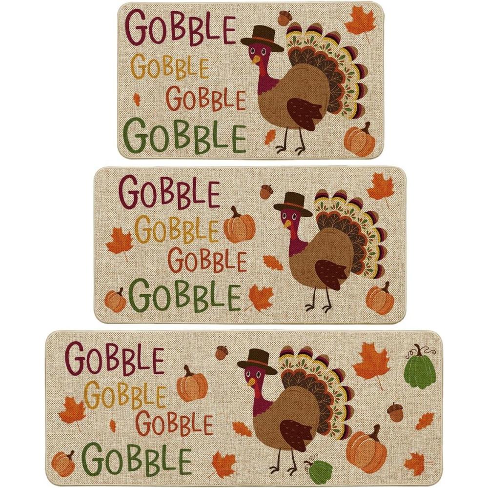 imageArtoid Mode Gobble Turkey Pumpkin Thanksgiving Decorative Kitchen Mats Set of 2 Fall Home LowProfile Floor Kitchen Rugs17x29 and 17x47 InchBeige
