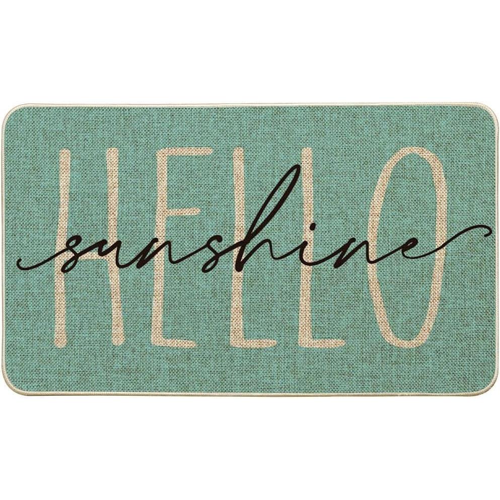 imageArtoid Mode Green Hello Sunshine Summer Decorative Doormat Seasonal Spring Holiday LowProfile Floor Mat Switch Mat for Indoor Outdoor 17 x 29 InchBlue