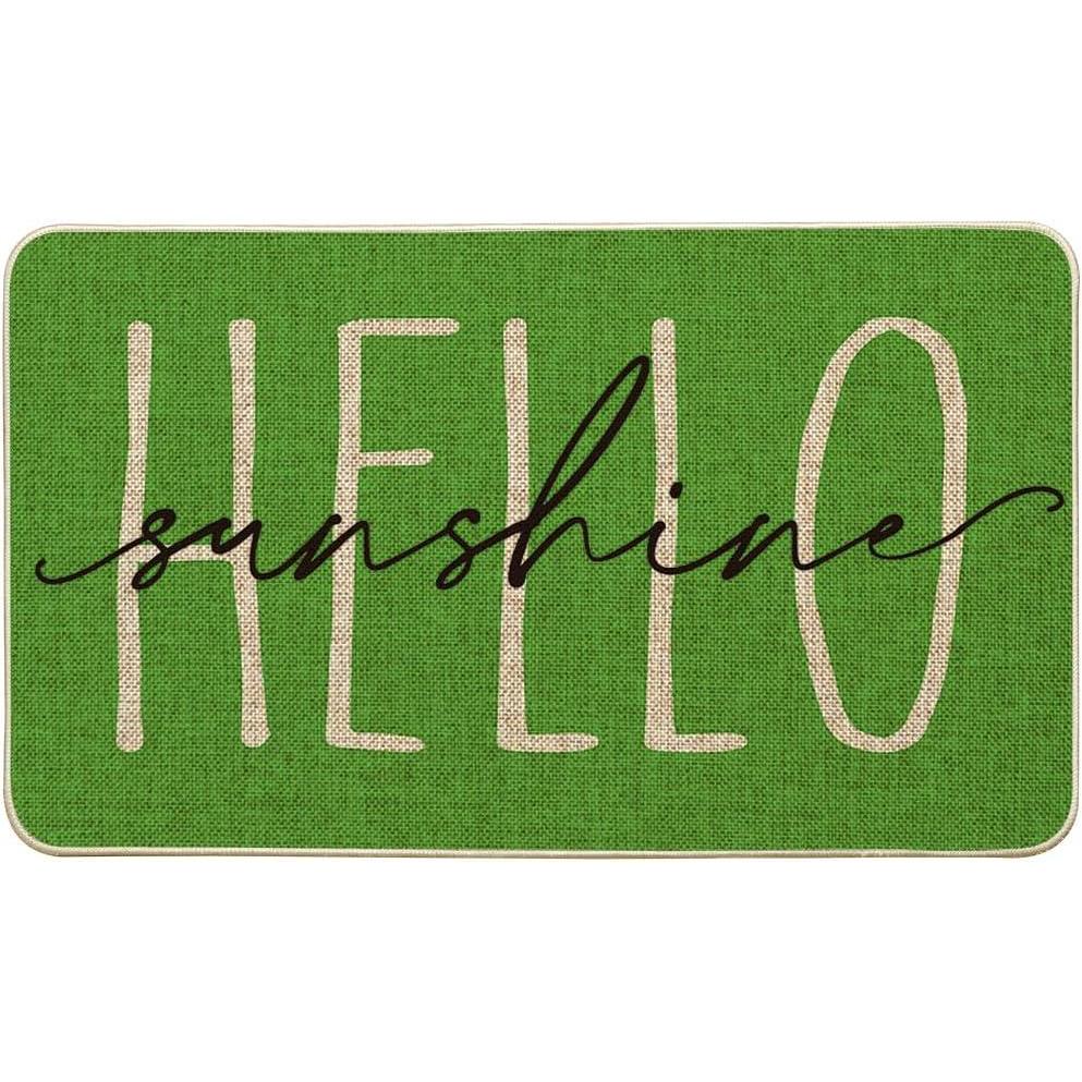 imageArtoid Mode Green Hello Sunshine Summer Decorative Doormat Seasonal Spring Holiday LowProfile Floor Mat Switch Mat for Indoor Outdoor 17 x 29 InchGreen