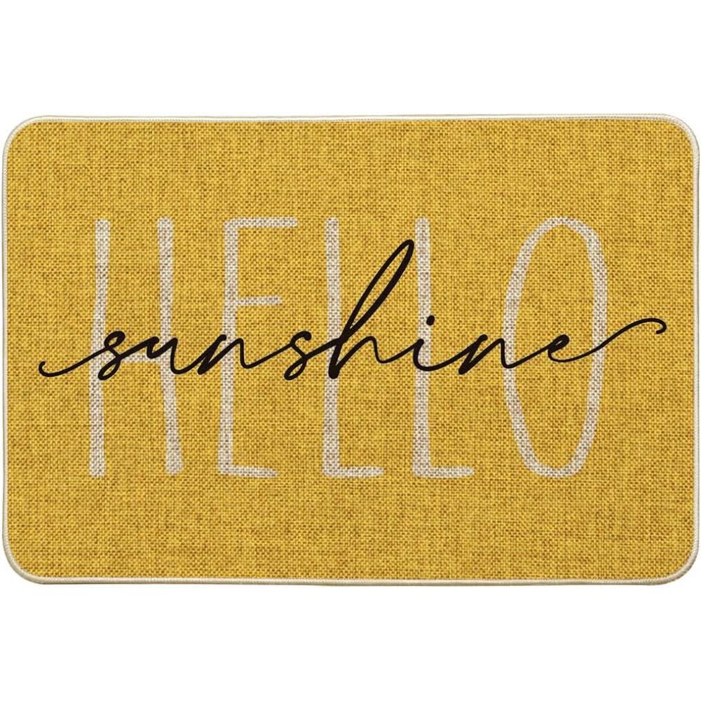 imageArtoid Mode Green Hello Sunshine Summer Decorative Doormat Seasonal Spring Holiday LowProfile Floor Mat Switch Mat for Indoor Outdoor 17 x 29 InchYellow