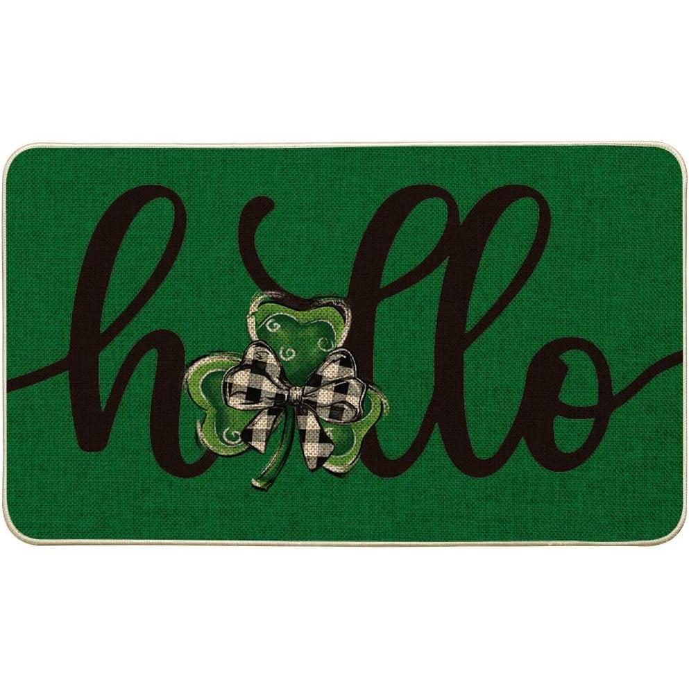 imageArtoid Mode Green Shamrock Hello St Patricks Day Doormat Home Decor LowProfile Switch Rug Door Mat Floor Mat for Indoor Outdoor 17x29 Inch