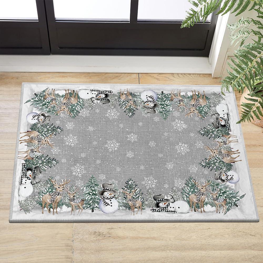 imageArtoid Mode Grey Snowman Deer Tree Christmas Area Rug Winter Home Decor LowProfile Washable Area Rugs for Entryway Bedroom Living Room Laundry Room Indoor 5x7 FeetGrey Snowman