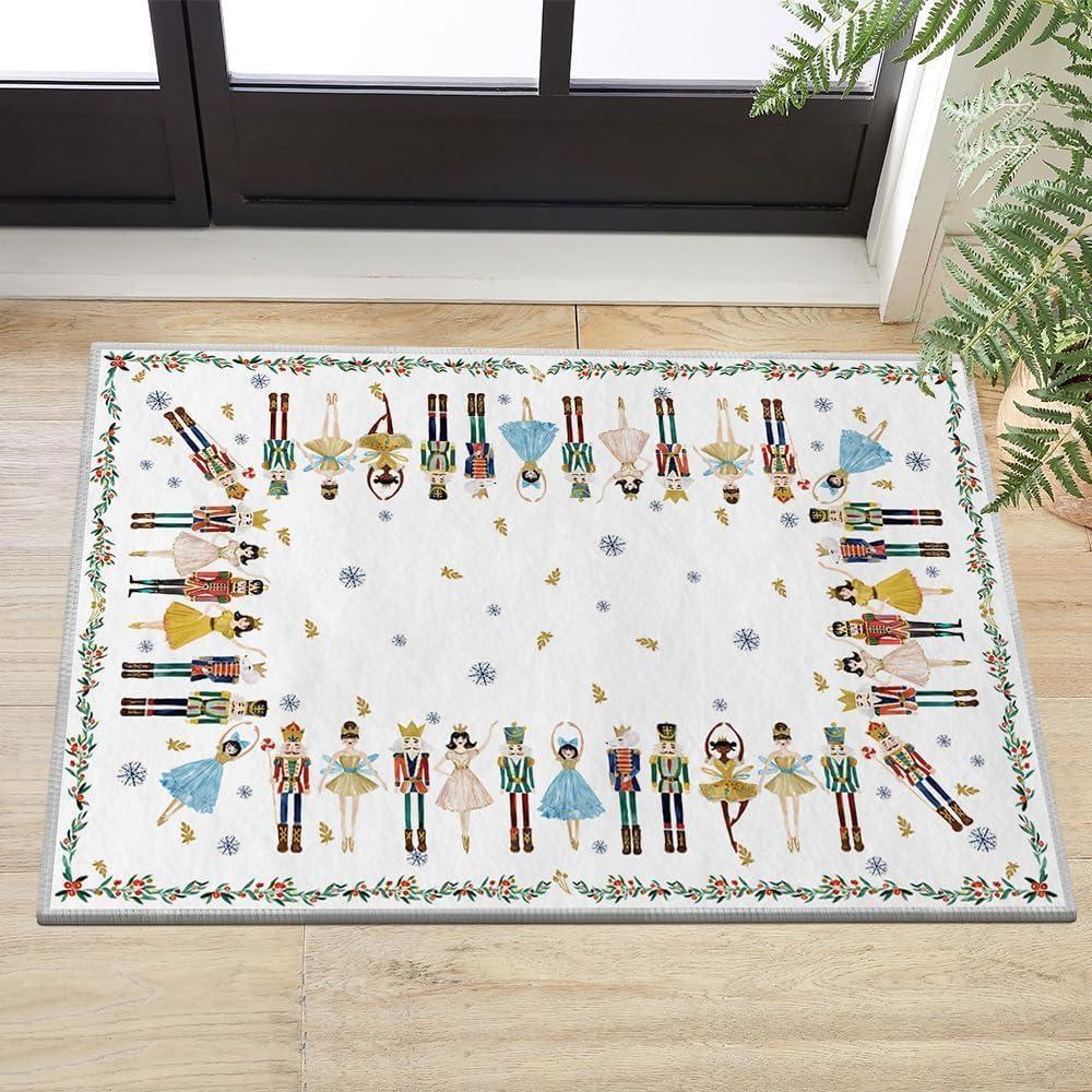 imageArtoid Mode Grey Snowman Deer Tree Christmas Area Rug Winter Home Decor LowProfile Washable Area Rugs for Entryway Bedroom Living Room Laundry Room Indoor 5x7 FeetWhite