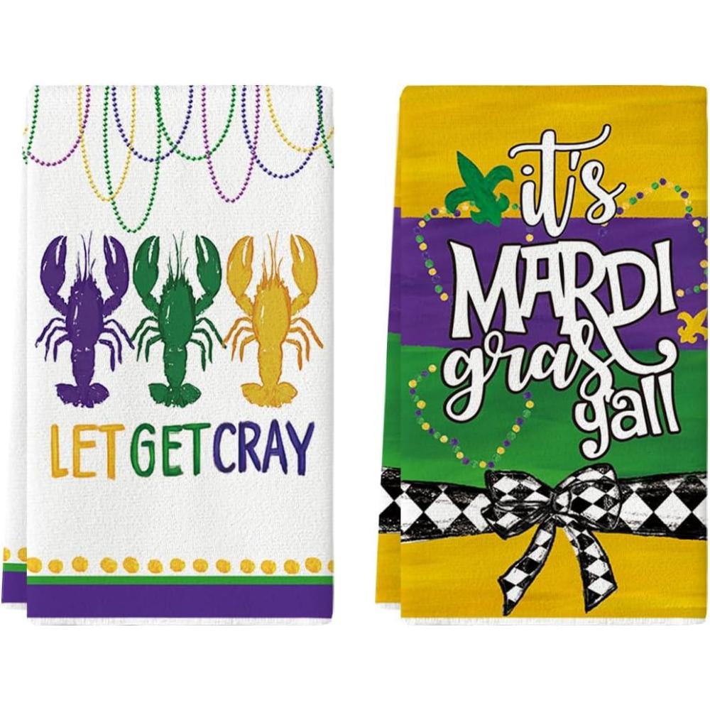 imageArtoid Mode Lets Get Cray Elegant Stripes Mardi Gras Lobster Kitchen Towels Dish Towels 18x26 Inch Seasonal Decoration Hand Towels Set of 2
