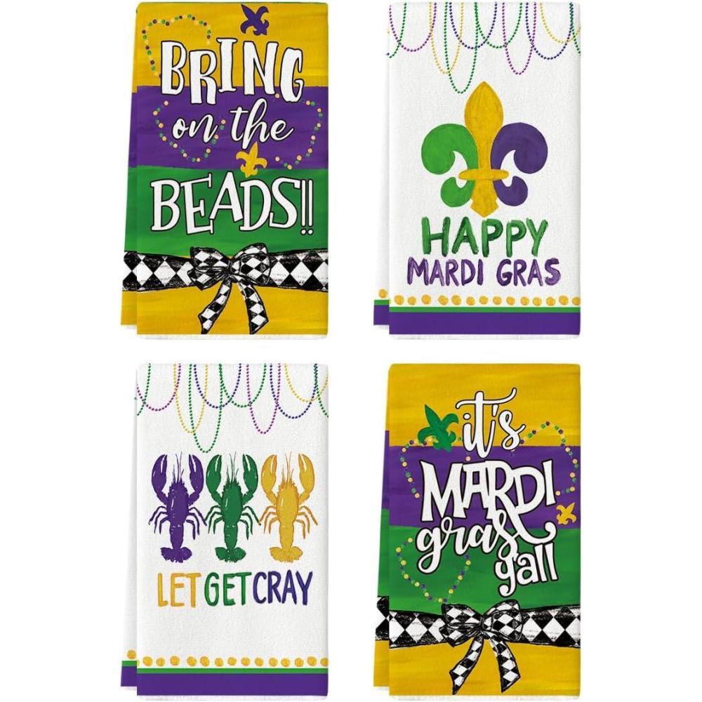 imageArtoid Mode Lets get Cray Edge Mardi Gras Carnival Kitchen Towels Dish Towels Seasonal Holiday 18x26 Inch Seasonal Decoration Hand Towels Set of 4