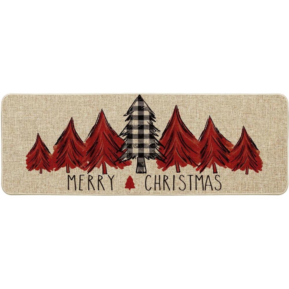 imageArtoid Mode Merry Christmas Trees Christmas Decorative Doormat Seasonal Winter Christmas Holiday LowProfile Floor Mat Switch Mat for Indoor Outdoor 17 x 29 InchRed