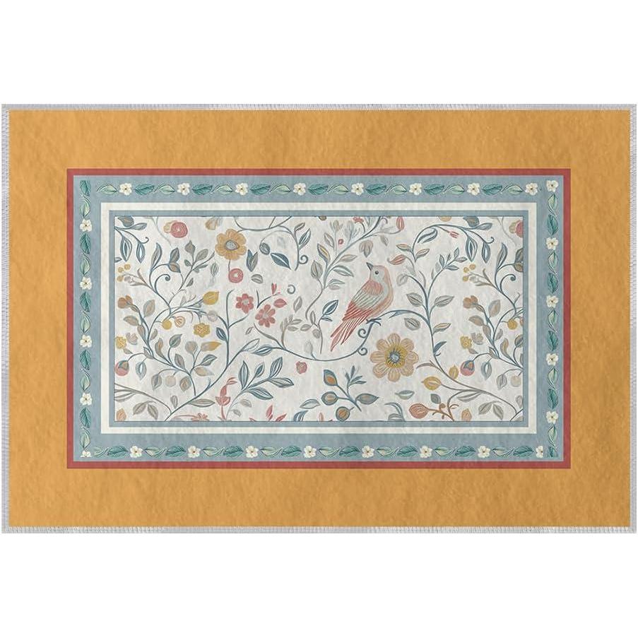 imageArtoid Mode Orange Bird Floral Spring Area Rug Summer Home Decor LowProfile Washable Area Rugs for Entryway Bedroom Living Room Laundry Room Indoor 5x7 FeetOrange