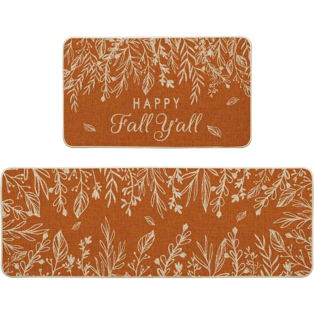 imageArtoid Mode Orange Hello Pumpkin Eucalyptus Fall Kitchen Mats Set of 2 Thanksgiving Home Decor LowProfile Kitchen Rugs for Floor  17x29 and 17x47 Inch