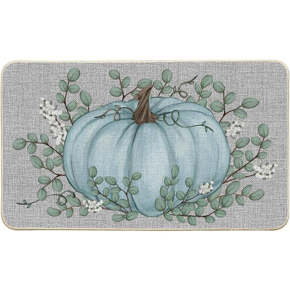 imageArtoid Mode Orange Pumpkin Eucalyptus Fall Doormat Autumn Home Decor LowProfile Switch Rug Door Mat Floor Mat for Indoor Outdoor 17x29 InchBlue