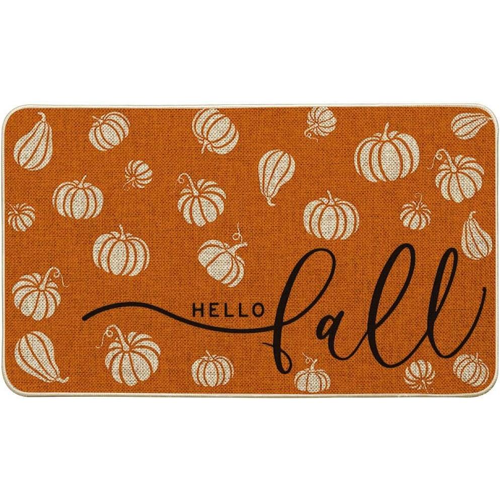 imageArtoid Mode Orange Pumpkins Hello Fall Doormat Autumn Home Decor LowProfile Switch Rug Door Mat for Indoor Outdoor 17x29 InchOrange