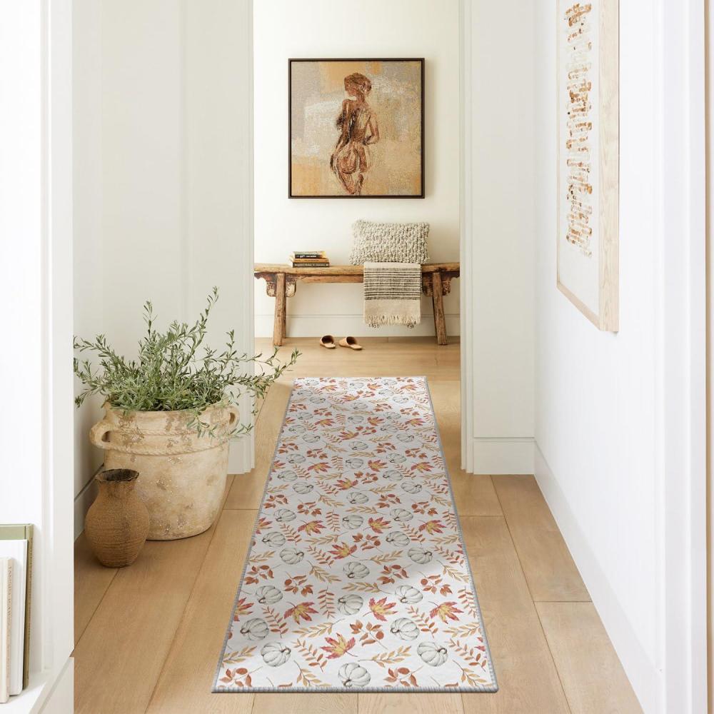 imageArtoid Mode Orange Pumpkins Maple Leaves Fall Area Rug Autumn Thanksgiving Home Decor LowProfile Washable Area Rugs for Entryway Bedroom Living Room Laundry Room Indoor 5x7 FeetOrange