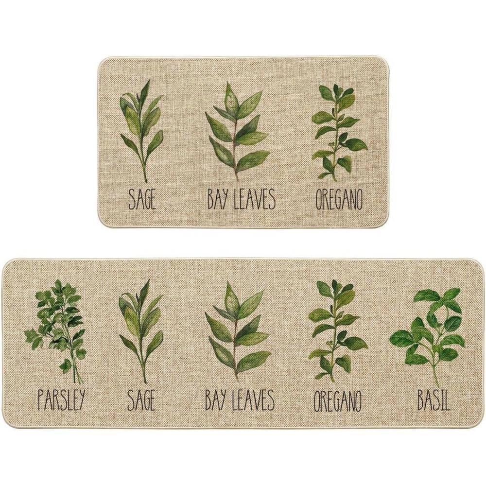 imageArtoid Mode Parsley Sage Oregano Basil Bay Leaves Decorative Kitchen Mats Set of 2 Seasonal Holiday Party LowProfile Floor Mat for Home Kitchen  17x29 and 17x47 Inch17 x 29 17 x 47