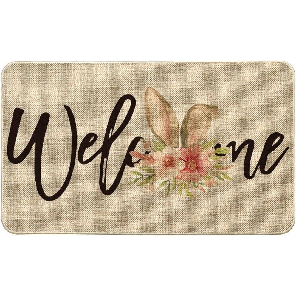 imageArtoid Mode Rabbit Flower Welcome Easter Doormat Seasonal Spring Home Decor LowProfile Switch Rug Door Mat Floor Mat for Indoor Outdoor 17x29 Inch