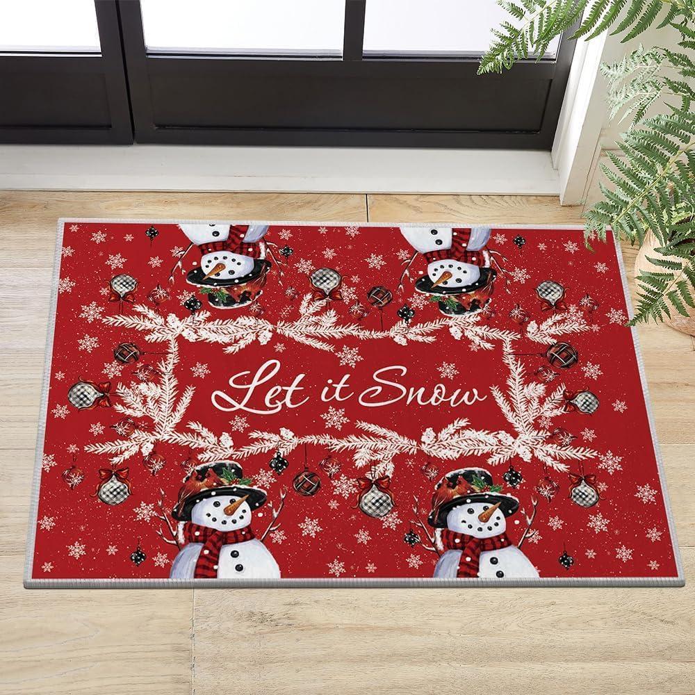 imageArtoid Mode Red Snowman Let It Snow Ball Christmas Door Mat Xmas Winter Home Decor LowProfile NonSlip Washable Area Rug for Kitchen Entryway Bedroom Bathroom Laundry Room Indoor 2x3 FeetRed