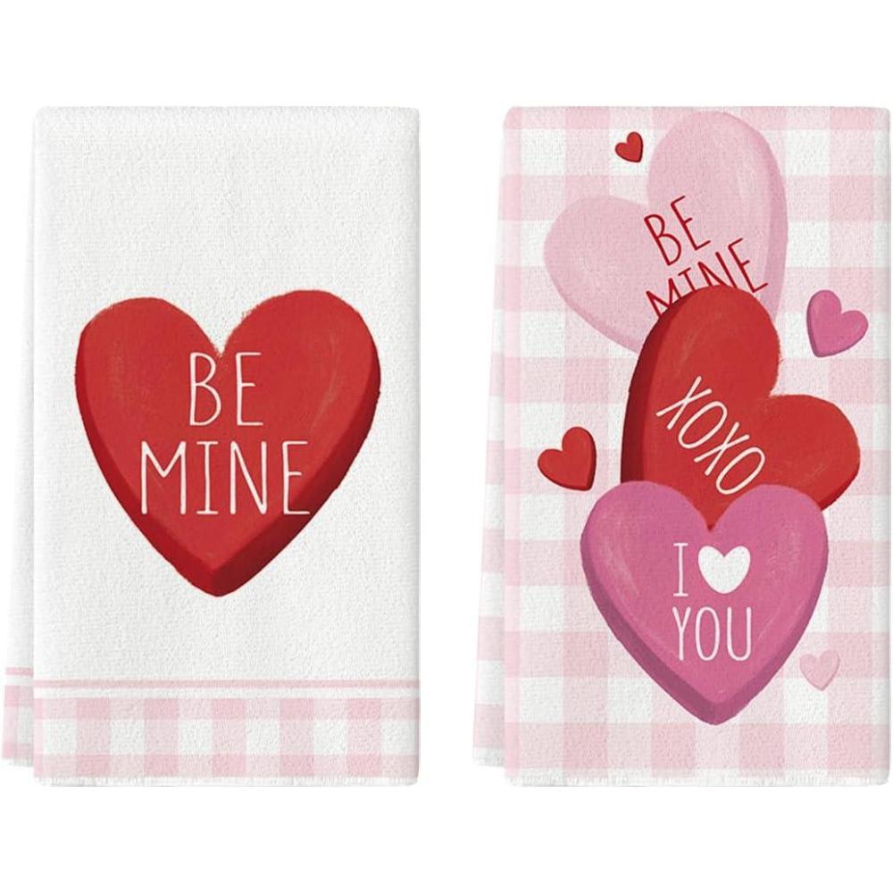 imageArtoid Mode Red Sugar Heart Love Valentines Kitchen Towels Dish Towels 18x26 Inch Farmhouse Anniversary Wedding Decoration Hand Towels Set of 2Red