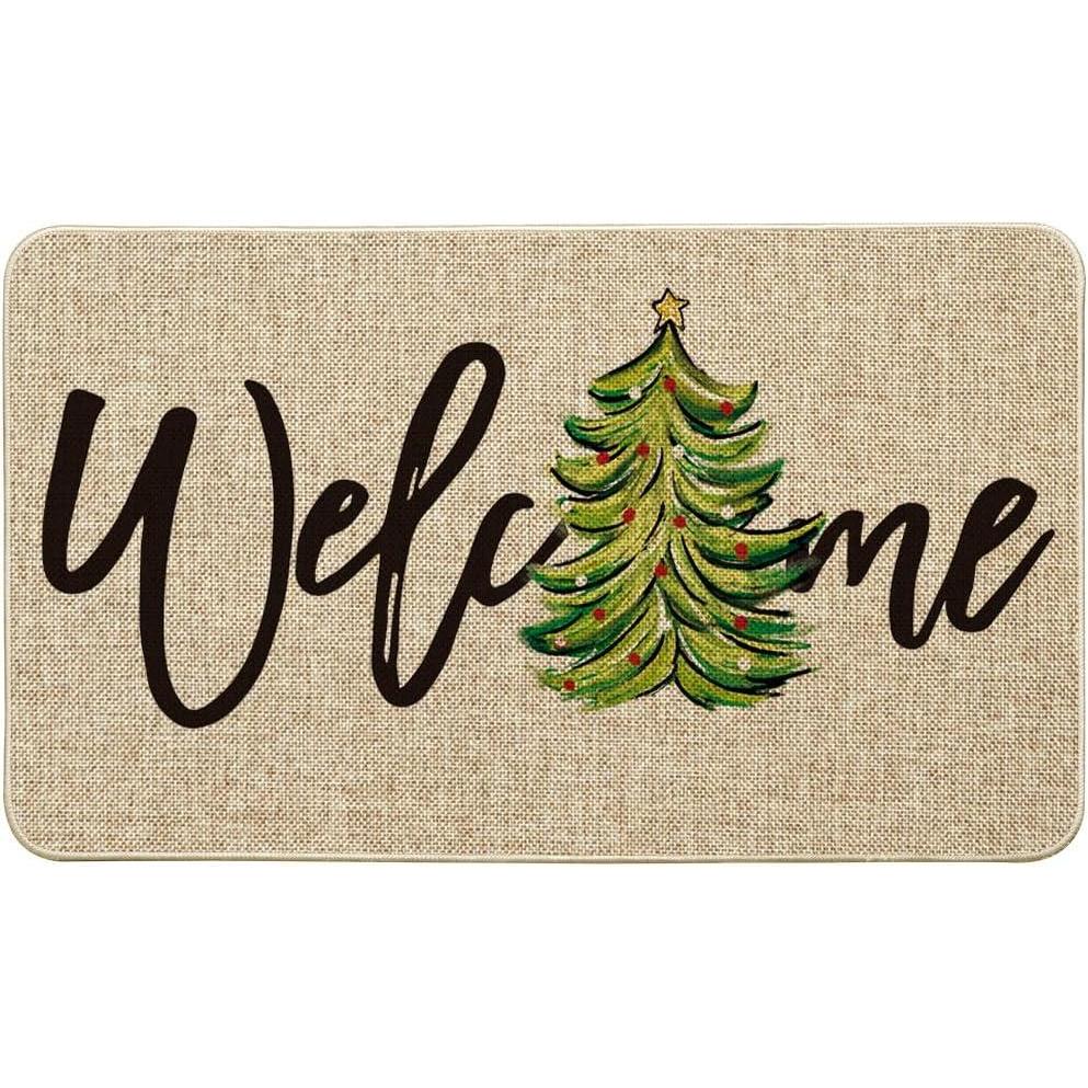 imageArtoid Mode Red Xmas Tree Christmas Welcome Doormat Winter Home Decor LowProfile Switch Rug Door Mat Floor Mat for Indoor Outdoor 17x29 InchBeige