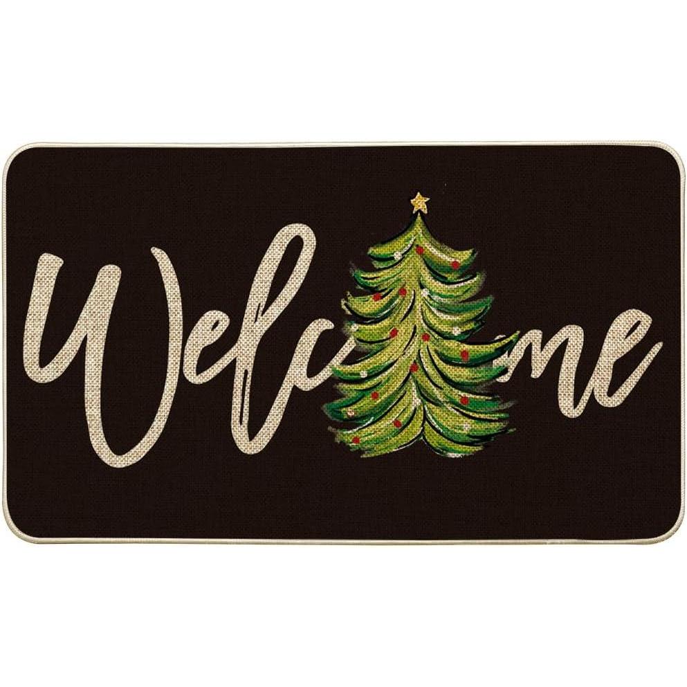 imageArtoid Mode Red Xmas Tree Christmas Welcome Doormat Winter Home Decor LowProfile Switch Rug Door Mat Floor Mat for Indoor Outdoor 17x29 InchBlack