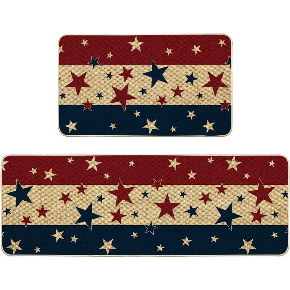 imageArtoid Mode Stars and Stripes 4TH of July Patriotic Kitchen Mats Set of 2 Memorial Day Home Decor Kitchen Rugs for Floor  17x29 and 17x47 Inch