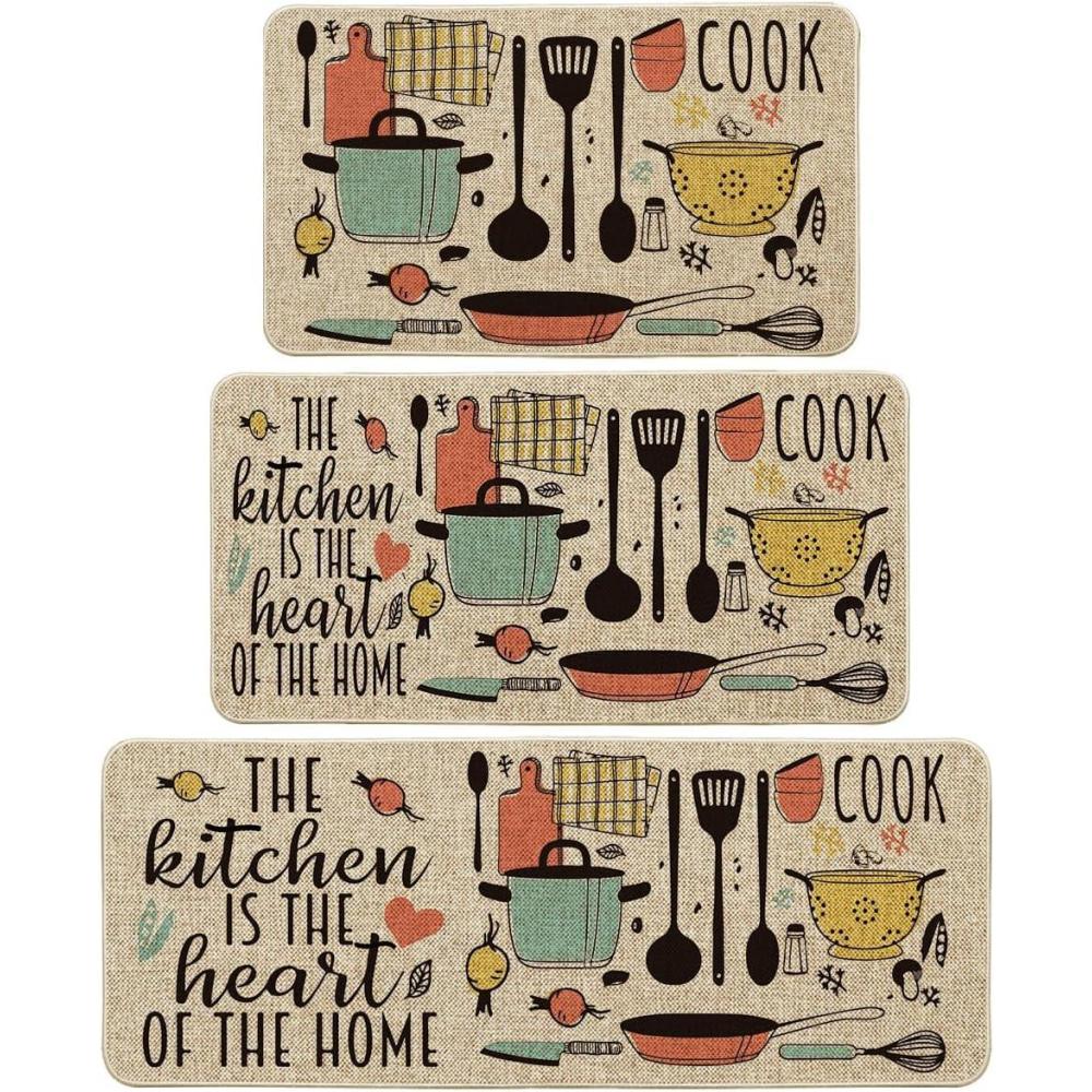 imageArtoid Mode The Kitchen is The Heart of The Home Kitchen Mats Set of 2 Seasonal Cooking Sets Holiday Party LowProfile Floor Mat for Home Kitchen  17x29 and 17x47 InchBeige