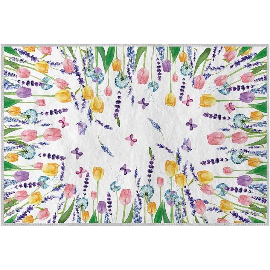 imageArtoid Mode Tulip Lavender Spring Area Rug Summer Home Decor LowProfile Washable Door Mat for Entryway Bedroom Living Room Laundry Room Indoor 2x3 FeetWhite