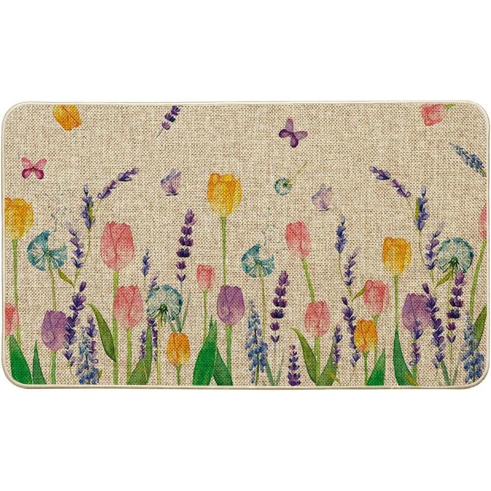 imageArtoid Mode Tulip Lavender Spring Decorative Doormat Seasonal Flower Summer Holiday LowProfile Rug Switch Mat for Indoor Outdoor 17x29 InchBeige