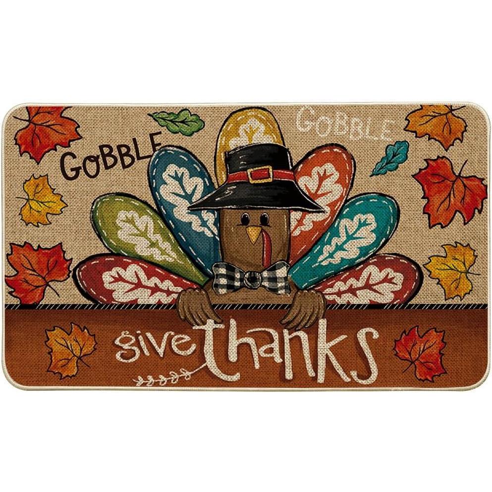imageArtoid Mode Turkey Thanksgiving Doormat Give Thanks Gobble Home Decor LowProfile Switch Rug Door Mat Floor Mat for Indoor Outdoor 17x29 Inch