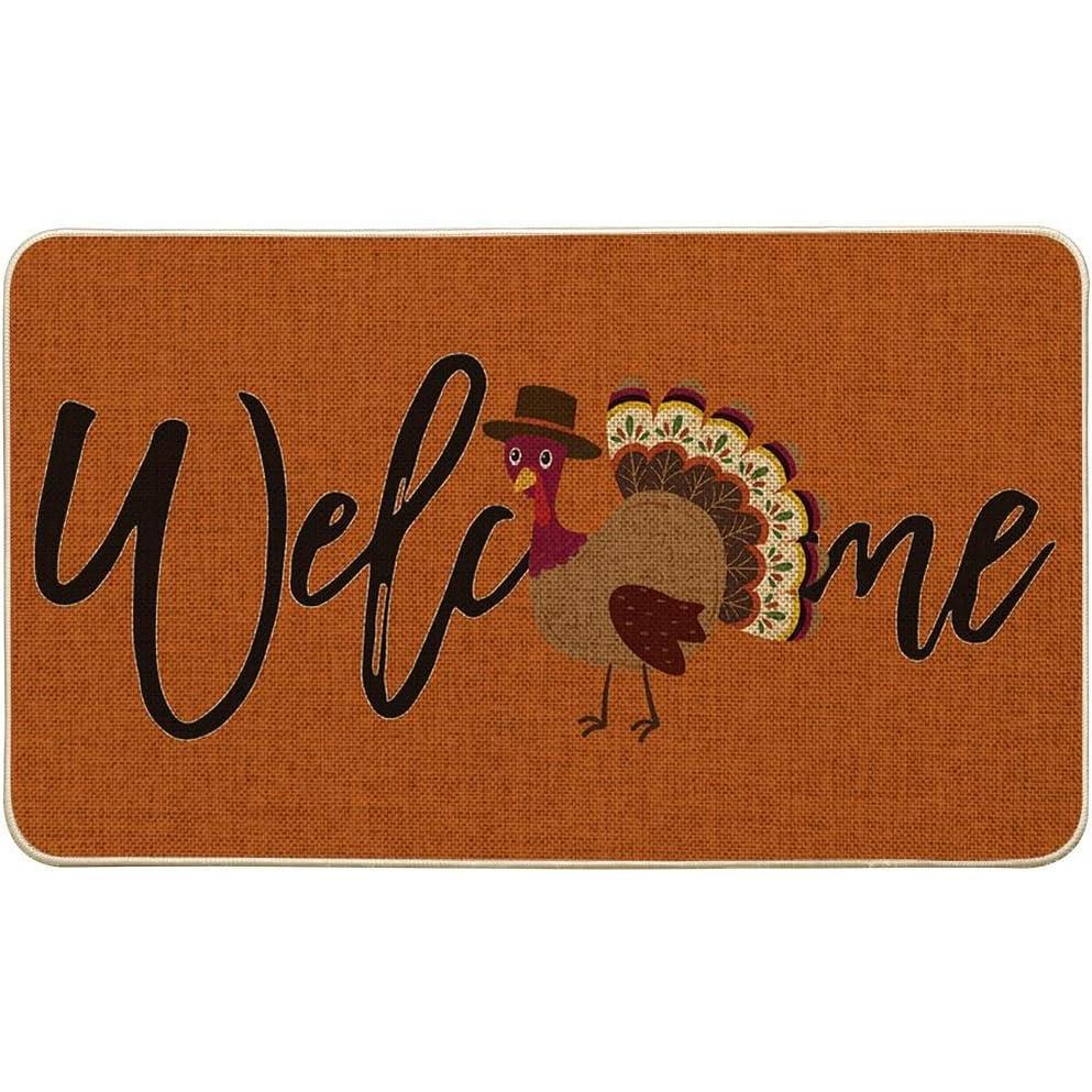 imageArtoid Mode Turkey Thanksgiving Welcome Doormat Thanksful Home Decor LowProfile Switch Rug Door Mat Floor Mat for Indoor Outdoor 17x29 InchOrange