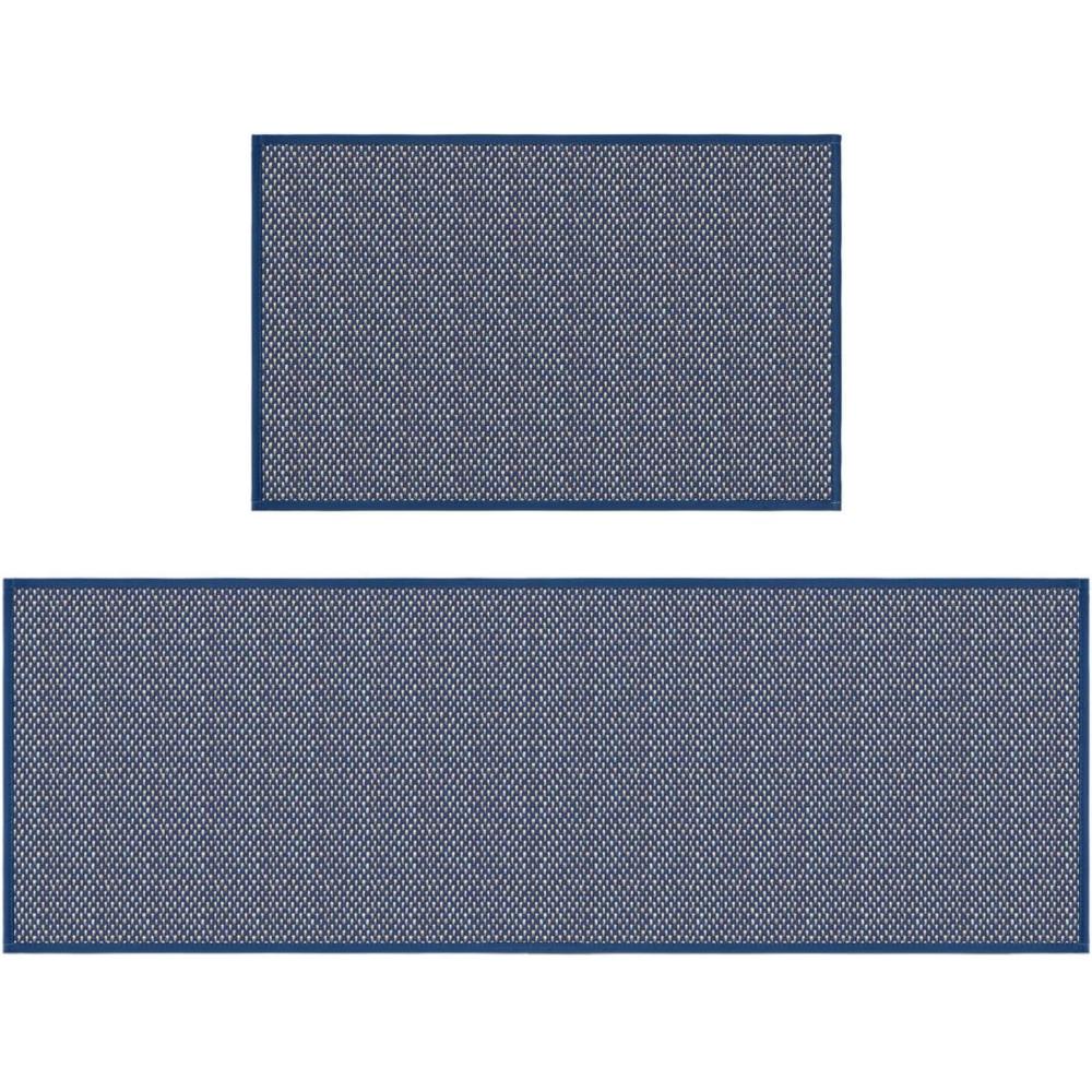 imageArtoid Mode Washable Non Slip Kitchen Rugs and Mats Set of 2 Rubber Backing Absorbent Kitchen Mats for Floor Front of Sink  17x29 and 17x47 InchBlue