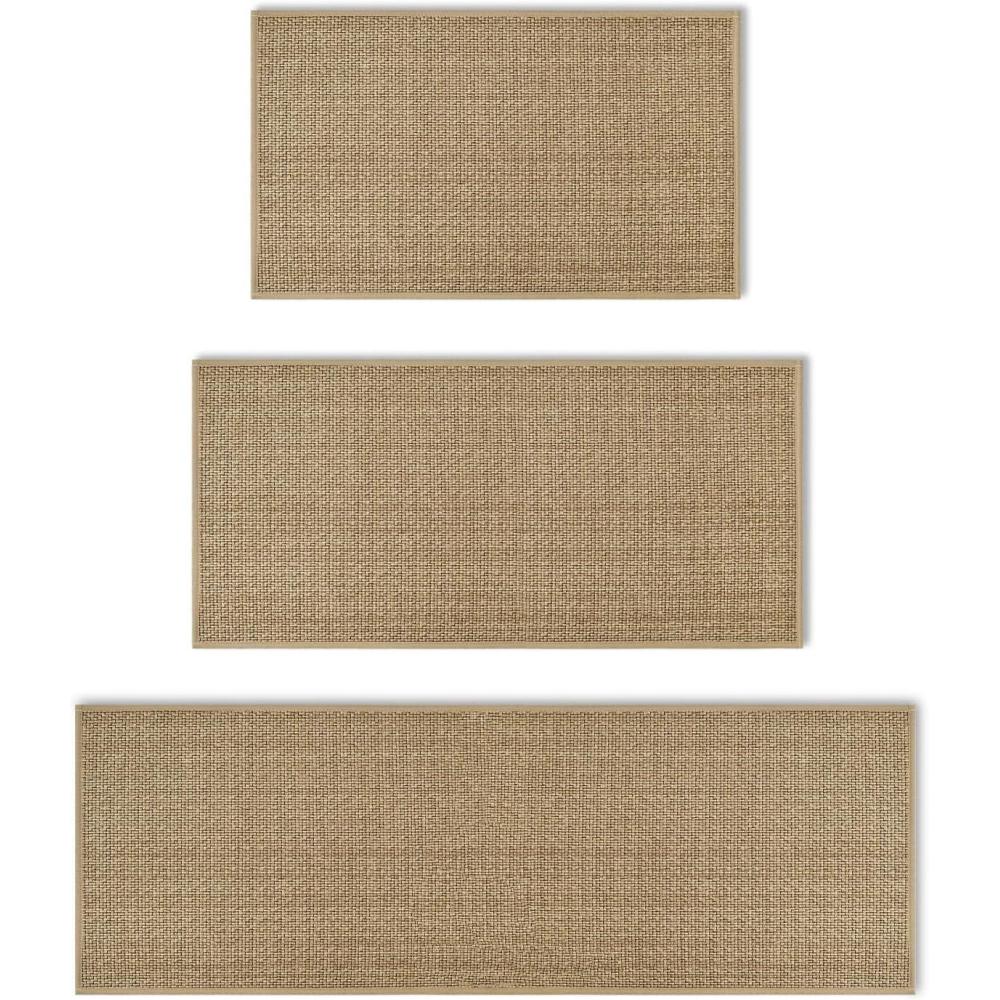 imageArtoid Mode Washable Non Slip Kitchen Rugs and Mats Set of 2 Rubber Backing Absorbent Kitchen Mats for Floor Front of Sink  17x29 and 17x47 InchLinen