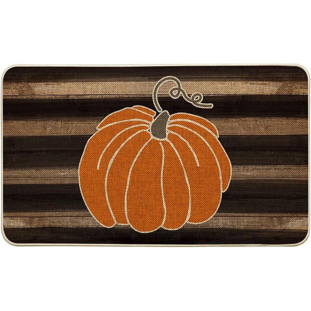 imageArtoid Mode Watercolor Stripes Pumpkin Decorative Doormat Fall Seasonal Harvest Thanksgiving Vintage Rustic LowProfile Yard Floor Mat Switch Mat for Indoor Outdoor 17 x 29 InchBrown