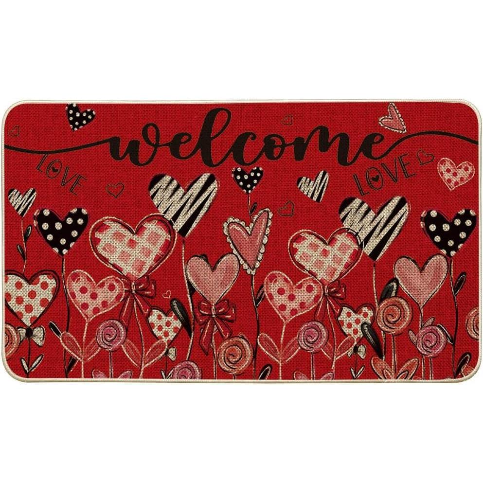 imageArtoid Mode Welcome Love Bowknot Valentines Day Doormat Home Decor LowProfile Switch Rug Door Mat for Indoor Outdoor 17x29 InchRed