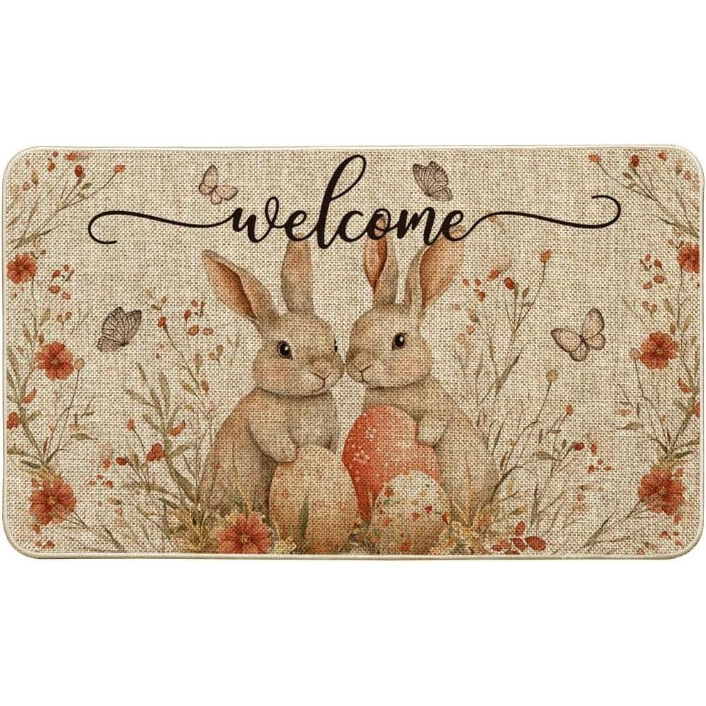 imageArtoid Mode Welcome Rabbit Bunny Egg Flowers Easter Doormat Home Decor LowProfile Switch Rug Door Mat Floor Mat for Indoor Outdoor 17x29 Inch