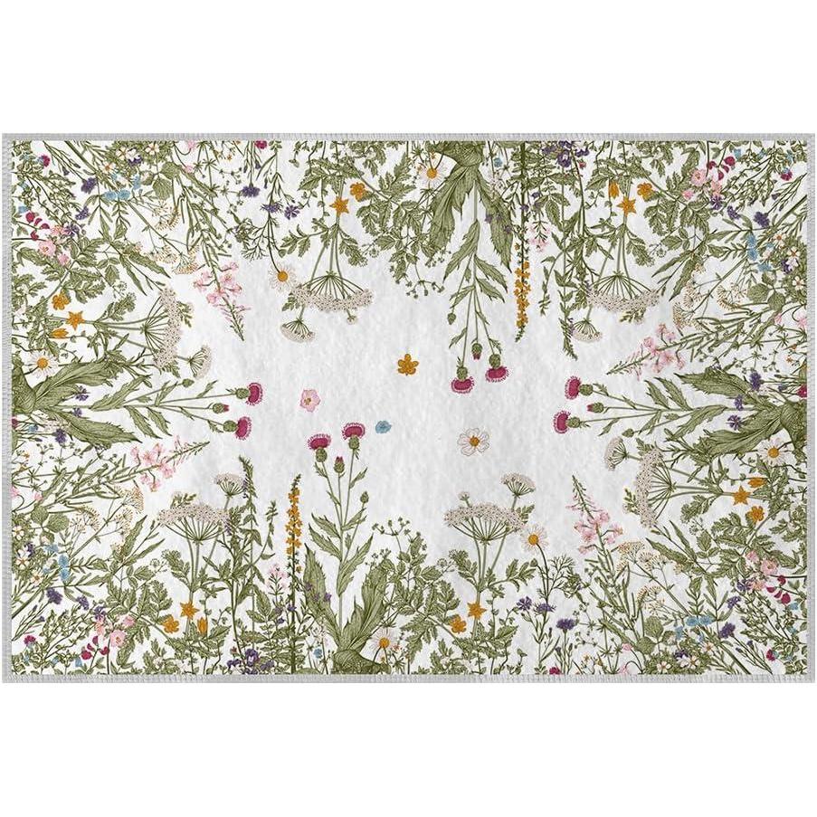 imageArtoid Mode Wild Floral Antique Herbs Area Rug Home Decor LowProfile Area Rugs for Entryway Bedroom Living Room Laundry Room Indoor 5x7 FeetWildflower2
