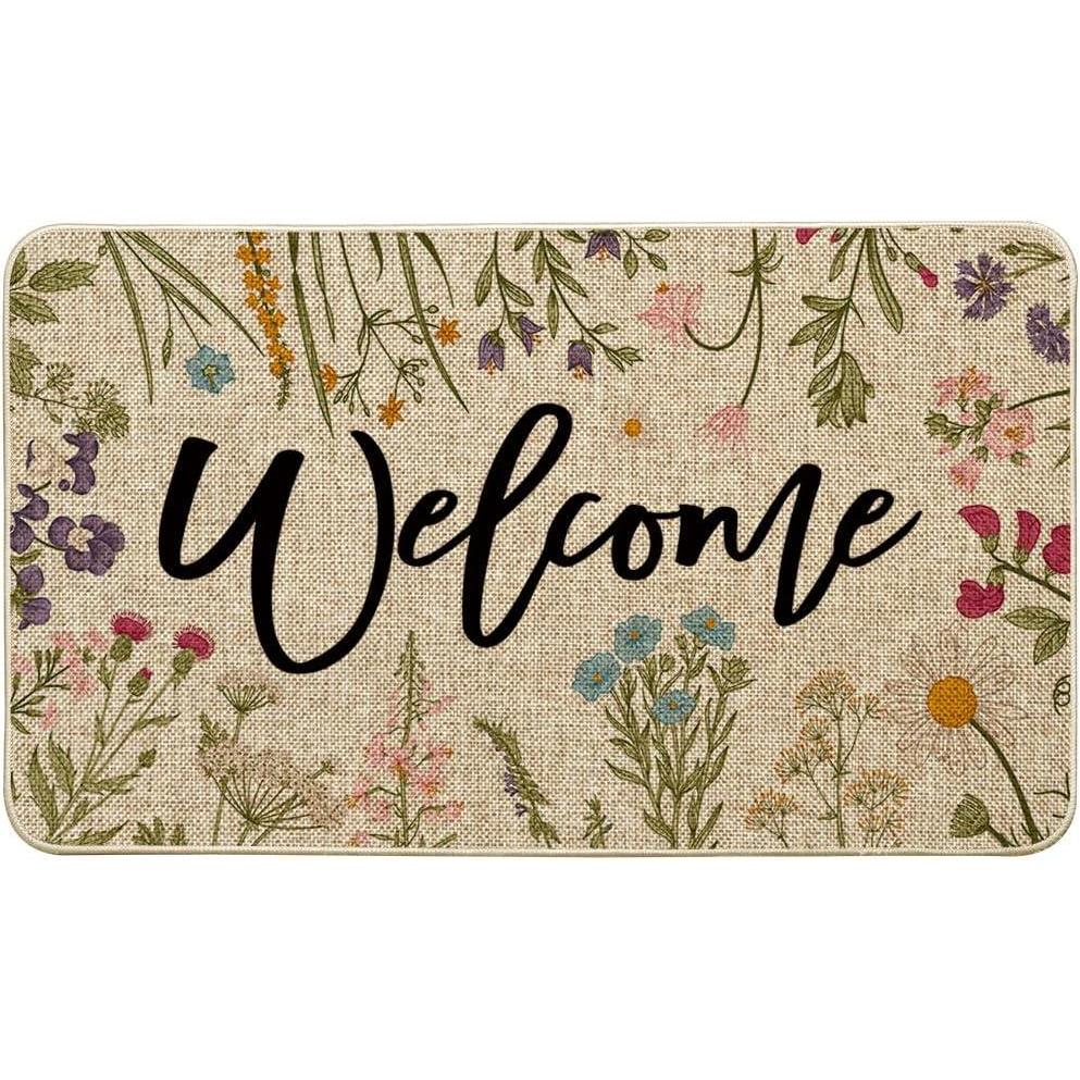 imageArtoid Mode Wild Flowers Welcome Summer Doormat Spring Home Decor LowProfile Switch Rug Door Mat Floor Mat for Indoor Outdoor 17x29 InchBeige
