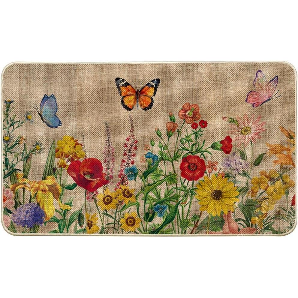 imageArtoid Mode Wood Flowers Butterfly Spring Doormat Home Summer Decor LowProfile Switch Rug Door Mat Floor Mat for Indoor Outdoor 17x29 InchBrown