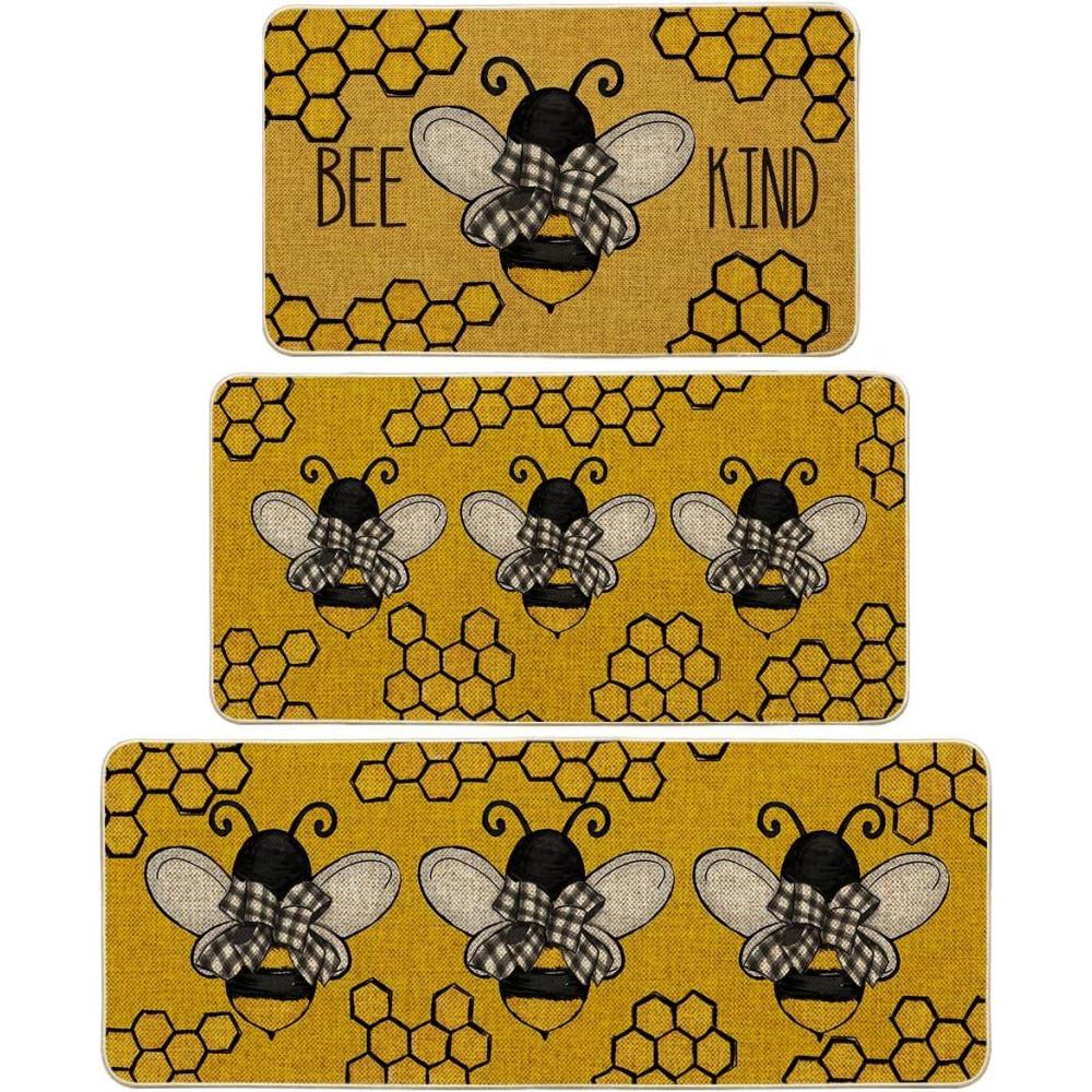 imageArtoid Mode Yellow Bee Kind Spring Kitchen Mats Set of 2 Summer Home Decor LowProfile Kitchen Rugs for Floor  17x29 and 17x47 InchYellow