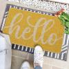 Artoid Mode Balck Hello Halloween Doormat, Home Decor Low-Profile Switch Rug Door Mat Floor Mat for Indoor Outdoor 17×29 Inch(Yellow)