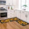 Artoid Mode Bee Sunflower Daisy Spring Kitchen Mats Set of 2, Black Summer Home Decor Low-Profile Kitchen Rugs for Floor – 17×29 and 17×47 Inch(Black)