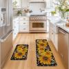 Artoid Mode Bee Sunflower Daisy Spring Kitchen Mats Set of 2, Black Summer Home Decor Low-Profile Kitchen Rugs for Floor – 17×29 and 17×47 Inch(Black)