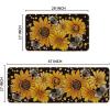 Artoid Mode Bee Sunflower Daisy Spring Kitchen Mats Set of 2, Black Summer Home Decor Low-Profile Kitchen Rugs for Floor – 17×29 and 17×47 Inch(Black)