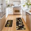 Artoid Mode Black Bee Home Sweet Home Spring Kitchen Mats Set of 2, Summer Home Decor Low-Profile Kitchen Rugs for Floor – 17×29 and 17×47 Inch(Black)