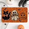 Artoid Mode Black Cat Jack-O’-Lantern Ghost Pumpkins Halloween Doormat, Seasonal Low-Profile Floor Switch Mat for Indoor Outdoor 17×29 Inch(Orange)
