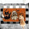 Artoid Mode Black Cat Jack-O’-Lantern Ghost Pumpkins Halloween Doormat, Seasonal Low-Profile Floor Switch Mat for Indoor Outdoor 17×29 Inch(Orange)