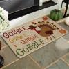 Artoid Mode Black Gobble Turkey Thanksgiving Doormat, Seasonal Fall Holiday Party Low-Profile Floor Mat Switch Mat for Indoor Outdoor 17 x 29 Inch(Beige)