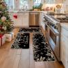 Artoid Mode Black Holly Pine Branches Merry Christmas Kitchen Mats Set of 2, Winter Decor Low-Profile Kitchen Rugs for Floor – 17×29 and 17×47 Inch(Black)