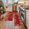 Artoid Mode Black Holly Pine Branches Merry Christmas Kitchen Mats Set of 2, Winter Decor Low-Profile Kitchen Rugs for Floor – 17×29 and 17×47 Inch(Red)